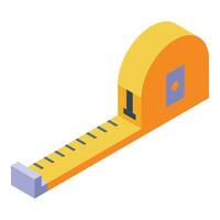 Yellow retractable tape measure tool extending for measuring length vector