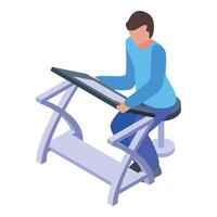 Architect working on a new project using a drawing board sitting on a stool vector