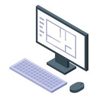 Architect designing house plan on computer using cad software vector