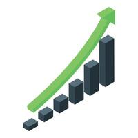 Green arrow increasing over bar graph showing business success and profit growth vector