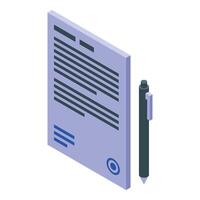 Notary public placing signature on document with stamp and pen vector