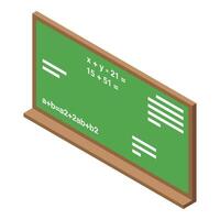 Green school blackboard showing mathematical formulas isometric view vector