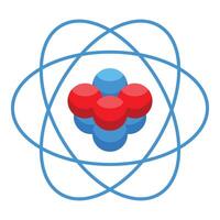 Atom particles rotating around nucleus icon isometric style vector