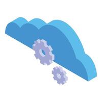 Cloud computing isometric icon showing gears working vector