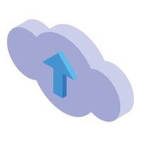 Blue arrow pointing up and entering a purple cloud in isometric view vector
