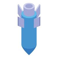 Blue rocket flying downward with fins extended in isometric view vector