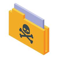 Yellow folder with skull and crossbones showing cyber crime vector