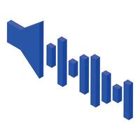 Blue sound wave following a loudspeaker in isometric view vector