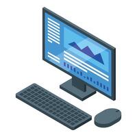 Modern desktop computer displaying statistical business data with keyboard and mouse vector
