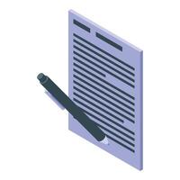 Pen writing on document, writing tool on paper, business editing icon vector