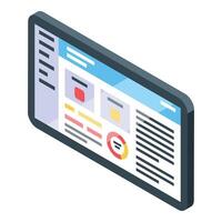 Tablet showing business analytics with charts and data points on screen vector