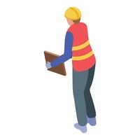 Construction worker carrying wood plank isometric illustration vector