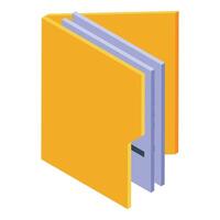 Yellow folder opening with documents inside isometric view vector