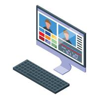 editor editing videos on desktop computer using professional software vector