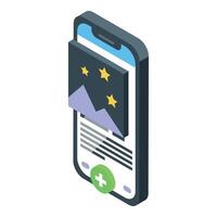 Smartphone showing photo editing app interface with add button vector