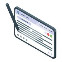 Stylus pen writing on tablet screen with open messenger app vector