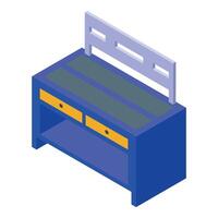 Blue workbench with tool panel is standing in the garage vector
