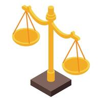 Golden scale balancing justice law and order symbol in isometric view vector