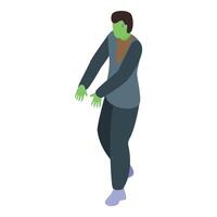 Green zombie man walking with hands forward isometric vector