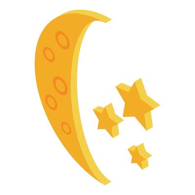 Crescent moon shining with stars isometric illustration