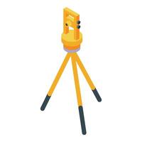 Theodolite standing on tripod is measuring land plot vector