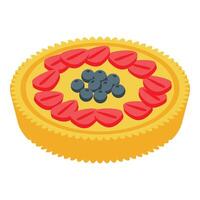 Delicious round cake with strawberries and blueberries isometric view vector