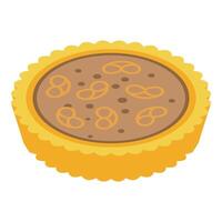 Delicious round chocolate cake is decorated with nuts and chocolate vector