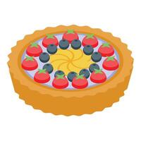Delicious round fruit tart with blueberries and tomatoes is waiting on the table vector