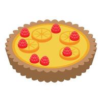 Delicious lemon pie decorated with raspberries and orange slices vector