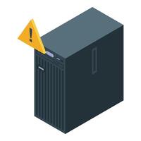 Exclamation point alerting of server failure on computer tower vector