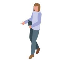 Manager walking and pointing with tablet in hand isometric illustration vector
