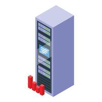 Server rack experiencing network outage with red chart bars vector