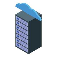 Server tower uploading data to the cloud computing system vector