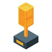 Golden server rack standing on a platform isometric illustration vector