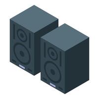 Two audio speakers standing isometrically generating sound waves vector