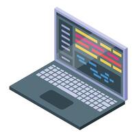 Laptop showing code on screen in isometric view vector