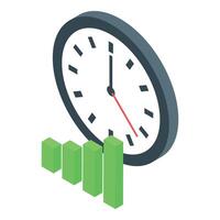 Clock counting down with growing bar chart displaying time running out vector