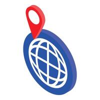 Red location pin pointing on blue globe icon vector