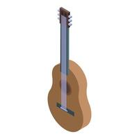 Acoustic guitar standing up with six strings isometric view vector