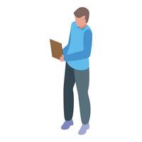 Office worker holding clipboard analyzing data vector