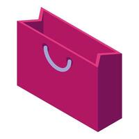 Empty shopping bag standing open with handles up isometric illustration vector