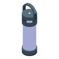 Reusable water bottle lying with handle cap for hiking trip vector