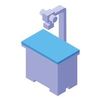 Robotic arm holding something above medical table isometric view vector