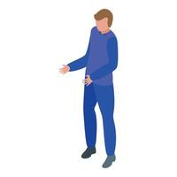 Businessman explaining project, making presentation, gesturing with hands, isometric icon vector