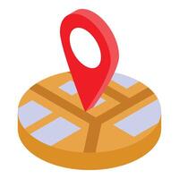 Red location pin showing destination on city map in 3d isometric view vector