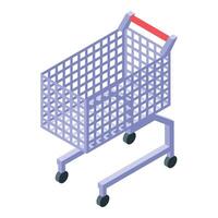 Empty shopping cart standing with red handle on white background vector