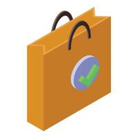 Shopping bag showing validation symbol for approved purchase vector
