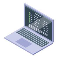 Laptop showing programming code on screen isometric view vector