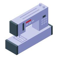 Electric sewing machine standing on table for crafting and tailoring vector