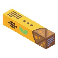 Yellow box of energy bar with chocolate and nuts isometric view vector
